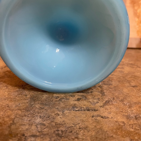 Fenton Water Lily Milk Glass, Blue Satin Custard Pedestal Candy Dish - Picture 11 of 15